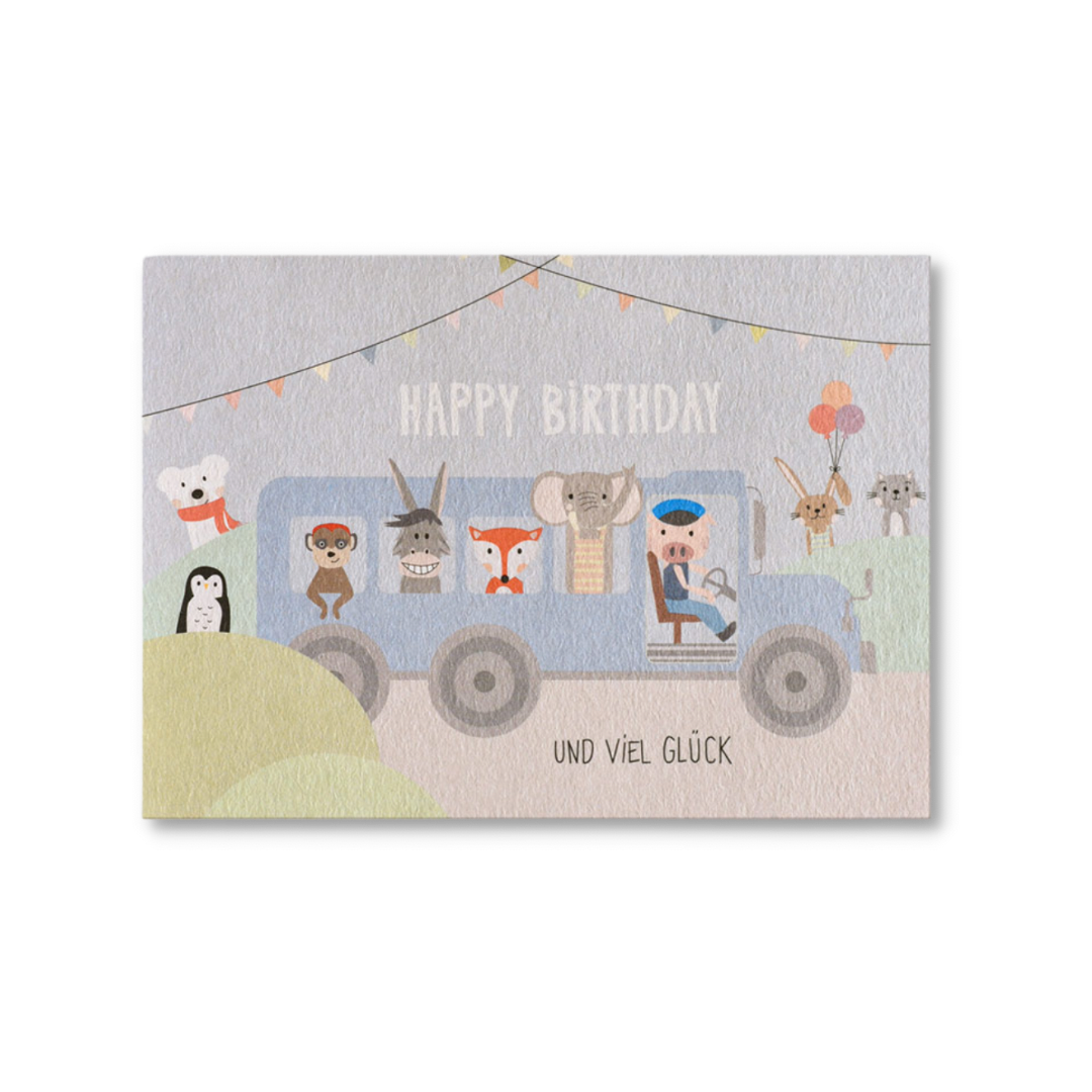 Postkarte - HAPPY BIRTHDAY `TIERE IM BUS‘ (8130150498568)
